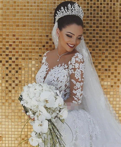 NumberSea Günstige Langarm Spitze Brautkleid Meerjungfrau Brautkleider, MW291