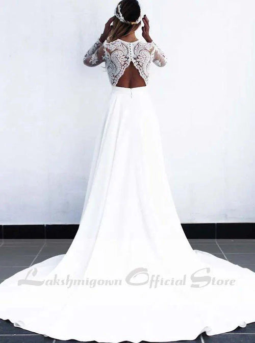 NumberSea Robe de mariée longue blanche en dentelle bon marché à ligne A, robes de mariée, vestido de noiva avec manches longues transparentes, robe de mariage pour femme