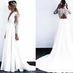 NumberSea Cheap Long White Lace A-line Wedding Dresses Bridal Gowns vestido de noiva with see-through long sleeves robe mariage femme