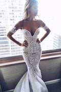 Vestido de novia de encaje sirena barato NumberSea con escote corazón, modelo MW300