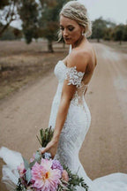 NumberSea Günstige Meerjungfrau Spitze Brautkleider Sweetheart Neck Brautkleid, MW300