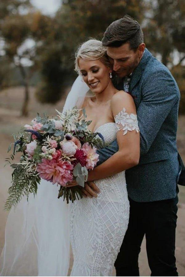 NumberSea Günstige Meerjungfrau Spitze Brautkleider Sweetheart Neck Brautkleid, MW300