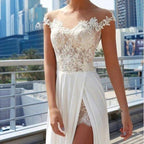 NumberSea Cheap Off the Shoulder See Through Wedding Dresses Side Slit A-line Bridal Dresses,MW493