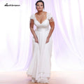 NumberSea Robes de mariée sexy grande taille bon marché Manches courtes Décolleté en V Appliqués Mousseline Robes de mariée Vestido De Novia