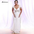 NumberSea Cheap Sexy Plus Size Wedding Dresses Cap Sleeve V-neck Applique Chiffon Wedding Gowns Vestido De Novia