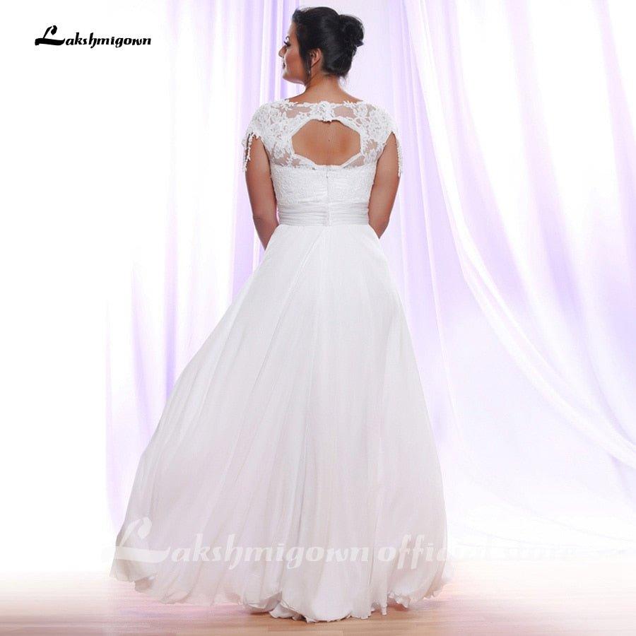 NumberSea Cheap Sexy Plus Size Wedding Dresses Cap Sleeve V-neck Applique Chiffon Wedding Gowns Vestido De Novia