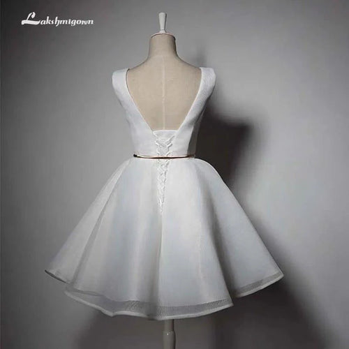 NuméroMer Robe de Mariée de Plage Courte et Économique Dos Nu pour Femmes, Robe de Cérémonie de Mariage Blanc avec Ceinturons, Robe de Mariée de Luxe
