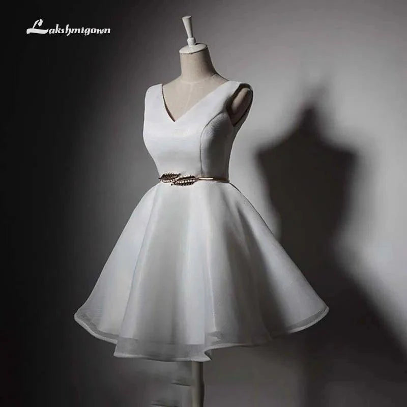 NumberSea Vestidos de noiva curtos e baratos para praia, costas nuas, vestidos formais para festa de noiva, vestido branco com faixas, robe de mariee de luxe 