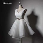 NumberSea Vestidos de noiva curtos e baratos para praia, costas nuas, vestidos formais para festa de noiva, vestido branco com faixas, robe de mariee de luxe 