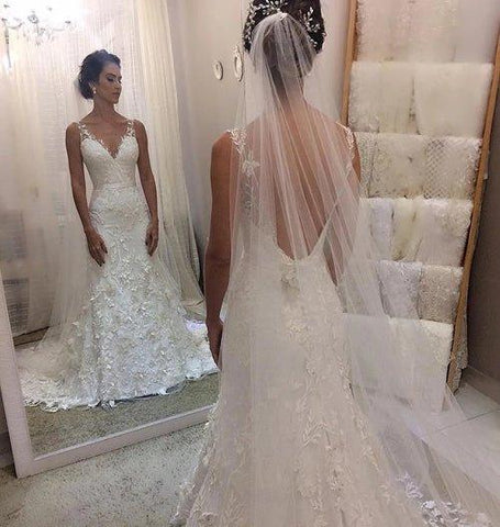 NumberSea Vestidos de noiva baratos com decote em V e costas nuas, estilo sereia, vestidos de noiva baratos, MW331