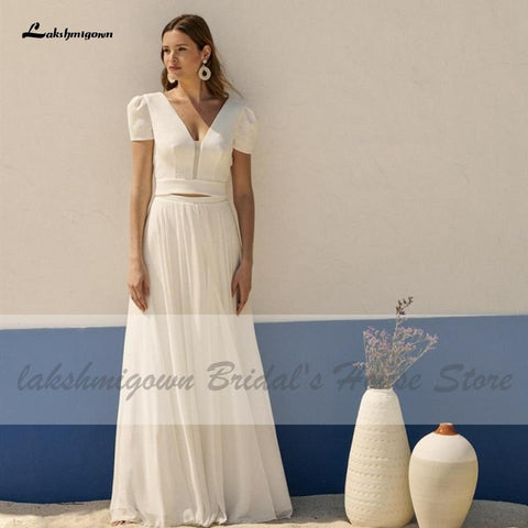 NumberSea Chic Bridal 2-teiliges weißes Hochzeitskleid für den Strand und den Sommer