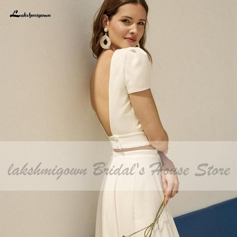 NumberSea Chic Bridal 2-teiliges weißes Hochzeitskleid für den Strand und den Sommer