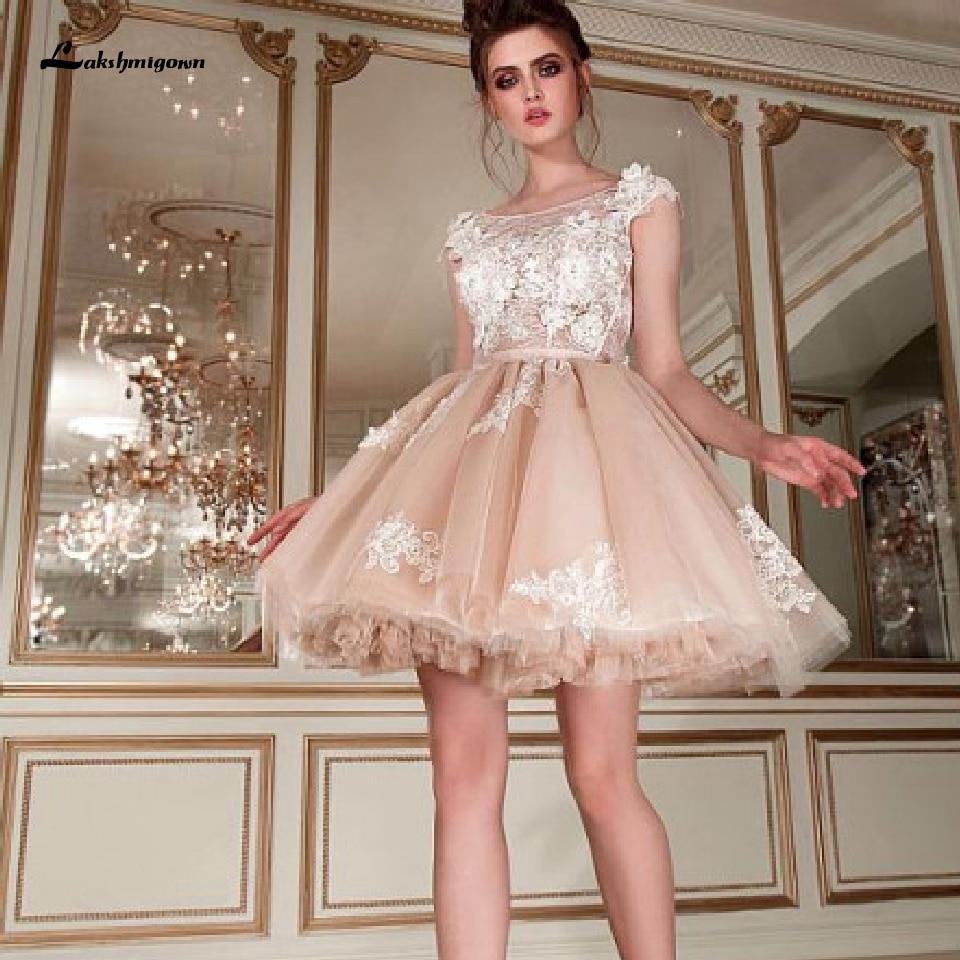 NumberSea Chic Champagne Short Wedding Dress Sexy Bridal Dress
