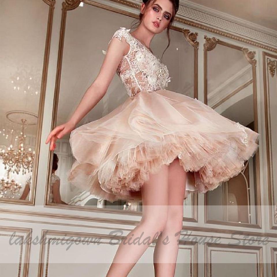NumberSea Chic Champagne Short Wedding Dress Sexy Bridal Dress