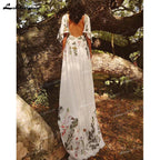 NumberSea Chic Colorful Embroidery Boho Wedding Dress Sexy V Neck Short Sleeve Open Back Chiffon Beach Bohemia Bridal Gowns