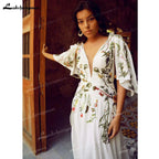 NumberSea Chic Colorful Embroidery Boho Wedding Dress Sexy V Neck Short Sleeve Open Back Chiffon Beach Bohemia Bridal Gowns