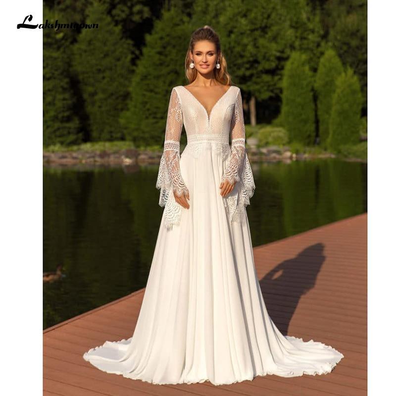 NumberSea Chic Puff Sleeve Wedding Dress Lace Appliques