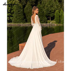 NumberSea Chic Puff Sleeve Wedding Dress Lace Appliques