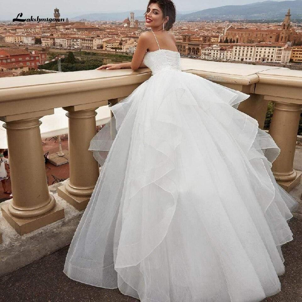 NumberSea Chic White Tulle Bridal Gown Wedding Dress Lace Up Back