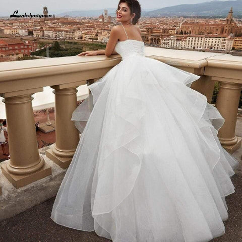 NumberSea Schickes weißes Tüll-Brautkleid, Hochzeitskleid mit Schnürung am Rücken