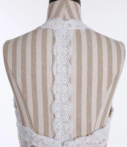 NumberSea Chiffon A-Linie Neckholder Ärmellos Langes Strand-Brautkleid mit Spitze, MW336