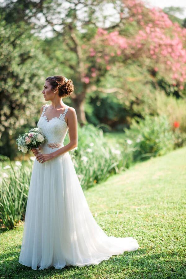 NumberSea Chiffon A-line Sweetheart Beach Wedding Dresses With Lace Appliques, MW786