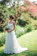 NumberSea Chiffon A-line Sweetheart Beach Wedding Dresses With Lace Appliques, MW786