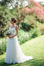 NumberSea Chiffon A-line Sweetheart Beach Wedding Dresses With Lace Appliques, MW786