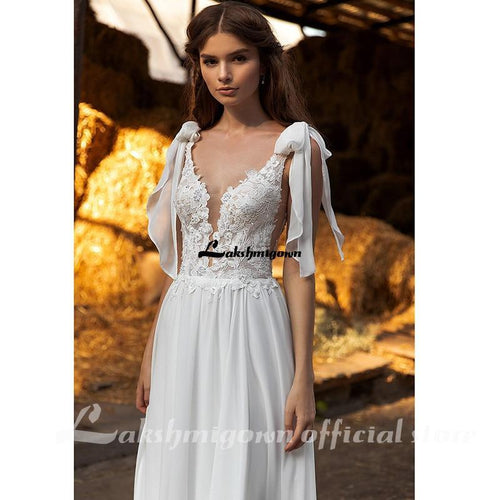 NumberSea Robes de mariée en mousseline A-Ligne Élégantes Mariée