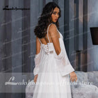 NumberSea Chiffon Backless Spaghetti Straps lantern Sleeve Wedding Dresses
