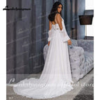 NumberSea Chiffon Backless Spaghetti Straps lantern Sleeve Wedding Dresses