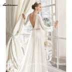 NumberSea Chiffon Beach Wedding Dress 2021 Lace Boho Bride Dress Long Sleeves Backless Wedding Gown Custom Made Vestidos de novia