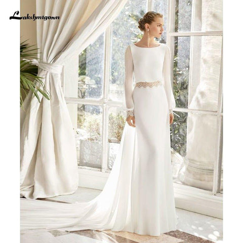 NumberSea Chiffon Strand Hochzeit Kleid 2021 Spitze Boho Braut Kleid Lange Ärmeln Backless Brautkleid Nach Maß Vestidos de novia