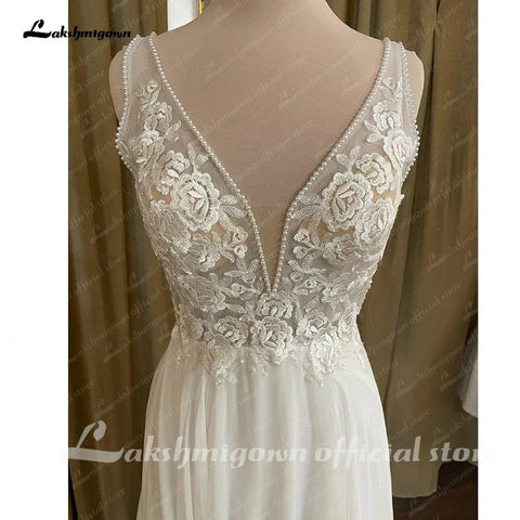 Vestido de noiva de praia em chiffon NumberSea, decote em V, aplicações de renda, vestido de noiva 2025, sexy, estilo boho, costas abertas 
