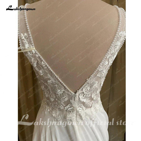 Vestido de noiva de praia em chiffon NumberSea, decote em V, aplicações de renda, vestido de noiva 2025, sexy, estilo boho, costas abertas 