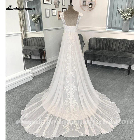 NumberSea Chiffon Strand Brautkleider Für Frauen 2025 Braut Luxus Spitze Lange Boho Brautkleider Open Back 