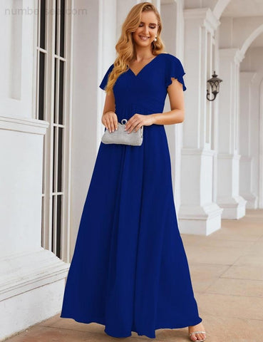 Numbersea Chiffon Bridesmaid Dress Cap Sleeves Maxi Prom Gowns Party Wedding Mother of The Bride Dresses for Women SEA28047