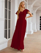 Vestido de dama de honor em chiffon Numbersea, manga curta, comprido, baile, festa, casamento, mãe da noiva, vestidos para mulher SEA28047 