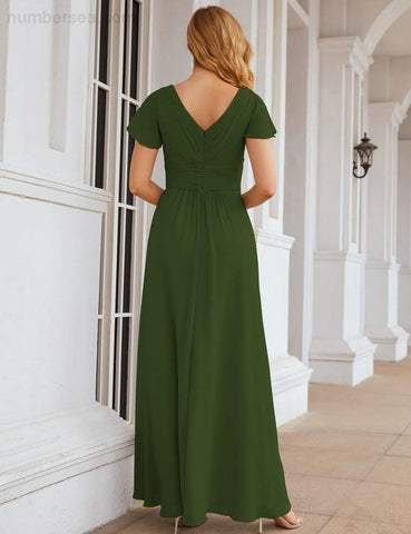 Numbersea Chiffon Bridesmaid Dress Cap Sleeves Maxi Prom Gowns Party Wedding Mother of The Bride Dresses for Women SEA28047
