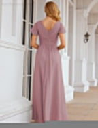 Vestido de dama de honor em chiffon Numbersea, manga curta, comprido, baile, festa, casamento, mãe da noiva, vestidos para mulher SEA28047 