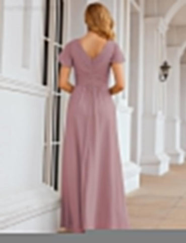 Numbersea Chiffon Bridesmaid Dress Cap Sleeves Maxi Prom Gowns Party Wedding Mother of The Bride Dresses for Women SEA28047