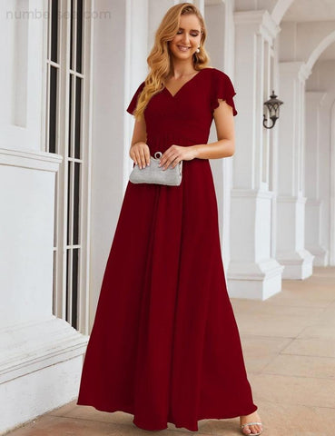 Numbersea Chiffon Bridesmaid Dress Cap Sleeves Maxi Prom Gowns Party Wedding Mother of The Bride Dresses for Women SEA28047
