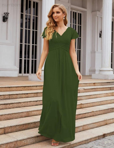 Numbersea Chiffon Bridesmaid Dress Cap Sleeves Maxi Prom Gowns Party Wedding Mother of The Bride Dresses for Women SEA28047