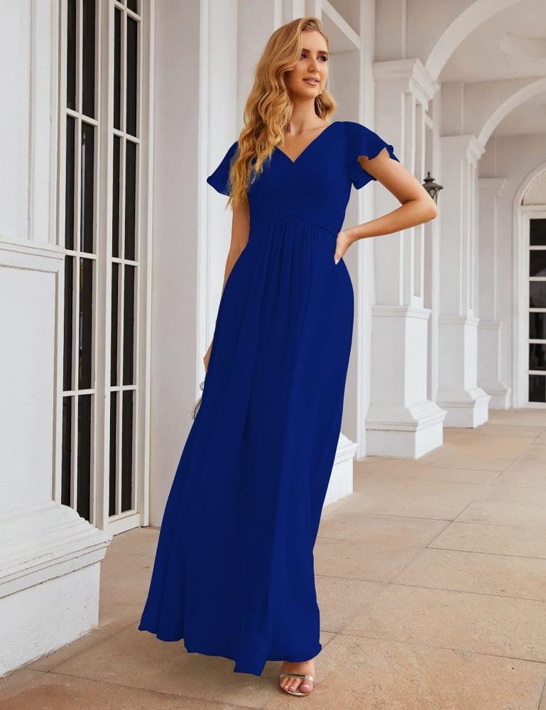 Vestido de dama de honor em chiffon Numbersea, manga curta, comprido, baile, festa, casamento, mãe da noiva, vestidos para mulher SEA28047 