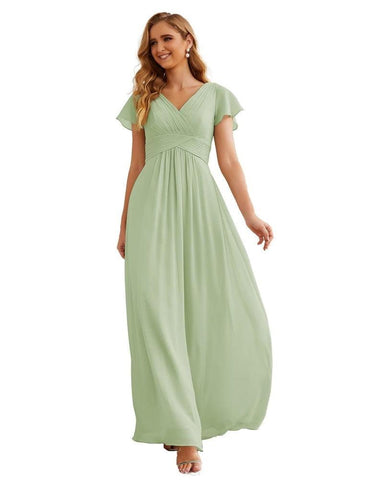 Numbersea Chiffon Bridesmaid Dress Cap Sleeves Maxi Prom Gowns Party Wedding Mother of The Bride Dresses for Women SEA28047