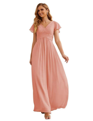 Numbersea Chiffon Bridesmaid Dress Cap Sleeves Maxi Prom Gowns Party Wedding Mother of The Bride Dresses for Women SEA28047