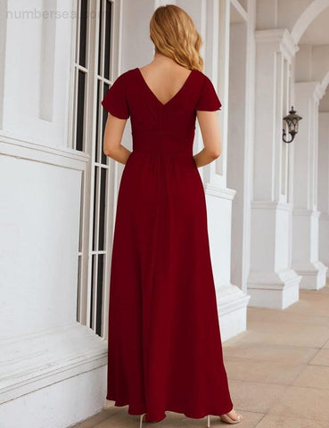 Numbersea Chiffon Bridesmaid Dress Cap Sleeves Maxi Prom Gowns Party Wedding Mother of The Bride Dresses for Women SEA28047
