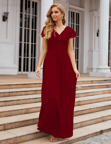 Numbersea Chiffon Bridesmaid Dress Cap Sleeves Maxi Prom Gowns Party Wedding Mother of The Bride Dresses for Women SEA28047