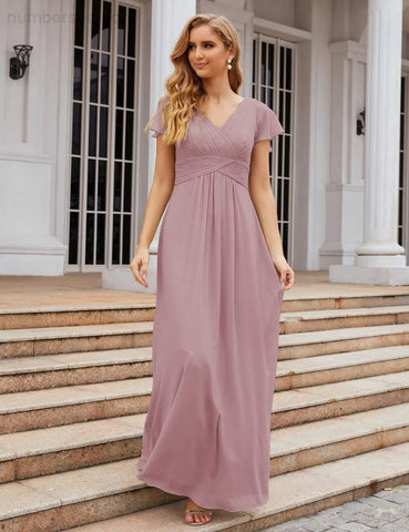 Numbersea Chiffon Bridesmaid Dress Cap Sleeves Maxi Prom Gowns Party Wedding Mother of The Bride Dresses for Women SEA28047