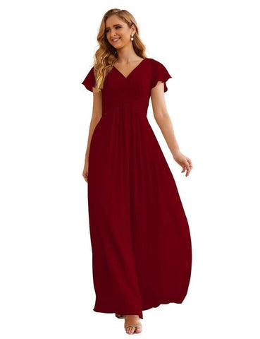 Numbersea Chiffon Bridesmaid Dress Cap Sleeves Maxi Prom Gowns Party Wedding Mother of The Bride Dresses for Women SEA28047